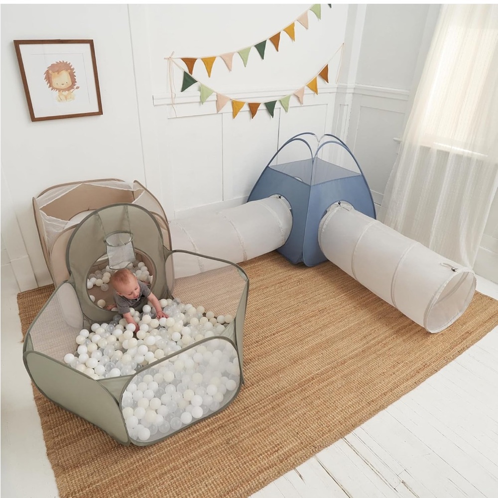 Children's Play Tent and Tunnel Set - Beige, Blue, White